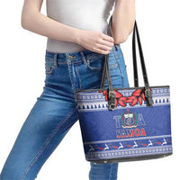 Toa Samoa Rugby Christmas Leather Tote Bag Ula Fala Samoan Pattern Blue - Polynesian Pride