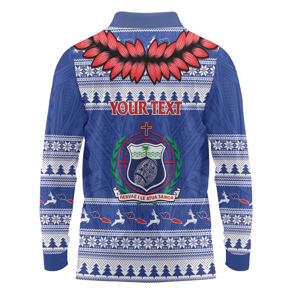 Personalised Toa Samoa Rugby Christmas Long Sleeve Polo Shirt Ula Fala Samoan Pattern Blue - Polynesian Pride