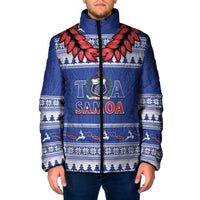 Personalised Toa Samoa Rugby Christmas Padded Jacket Ula Fala Samoan Pattern Blue - Polynesian Pride
