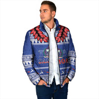 Personalised Toa Samoa Rugby Christmas Padded Jacket Ula Fala Samoan Pattern Blue - Polynesian Pride