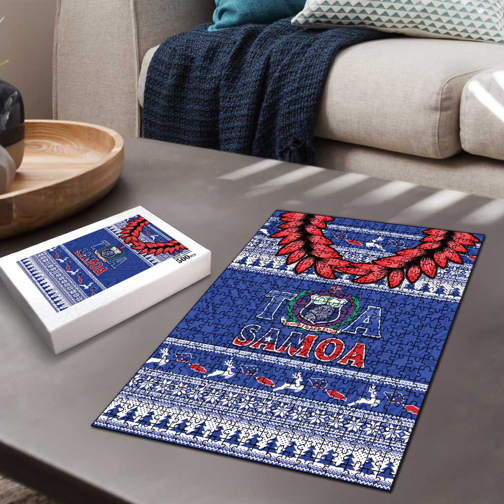 Toa Samoa Rugby Christmas Puzzle Ula Fala Samoan Pattern Blue - Polynesian Pride