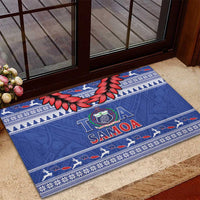 Toa Samoa Rugby Christmas Rubber Doormat Ula Fala Samoan Pattern Blue - Polynesian Pride