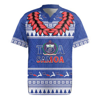 Personalised Toa Samoa Rugby Christmas Rugby Jersey Ula Fala Samoan Pattern Blue - Polynesian Pride