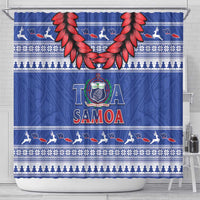 Toa Samoa Rugby Christmas Shower Curtain Ula Fala Samoan Pattern Blue - Polynesian Pride