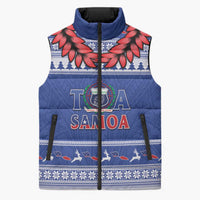 Personalised Toa Samoa Rugby Christmas Sleeveless Puffer Jacket Ula Fala Samoan Pattern Blue - Polynesian Pride