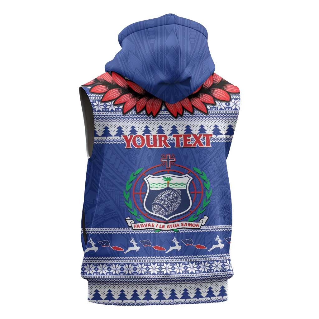 Personalised Toa Samoa Rugby Christmas Sleeveless Zip Hoodie Ula Fala Samoan Pattern Blue - Polynesian Pride