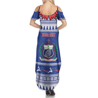 Personalised Toa Samoa Rugby Christmas Summer Maxi Dress Ula Fala Samoan Pattern Blue - Polynesian Pride
