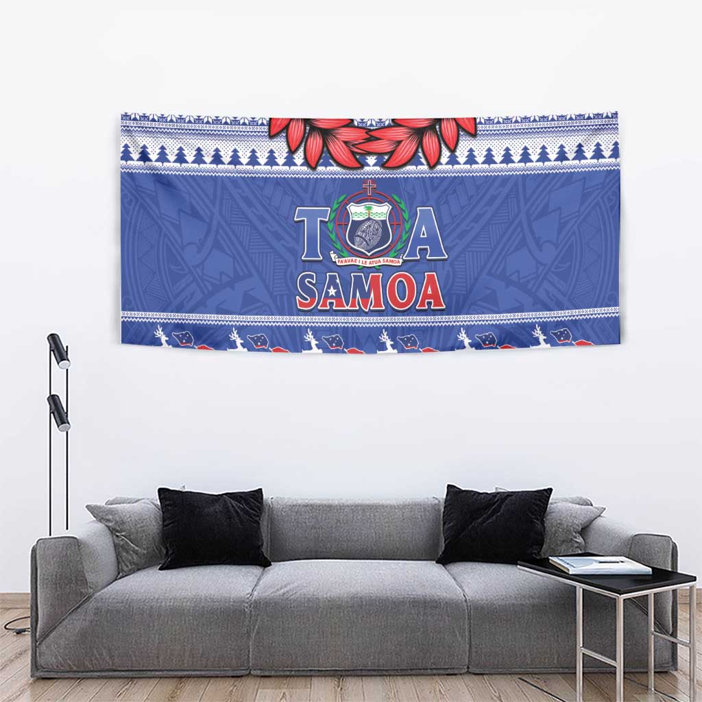 Toa Samoa Rugby Christmas Tapestry Ula Fala Samoan Pattern Blue - Polynesian Pride