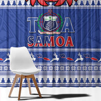 Toa Samoa Rugby Christmas Window Curtain Ula Fala Samoan Pattern Blue - Polynesian Pride