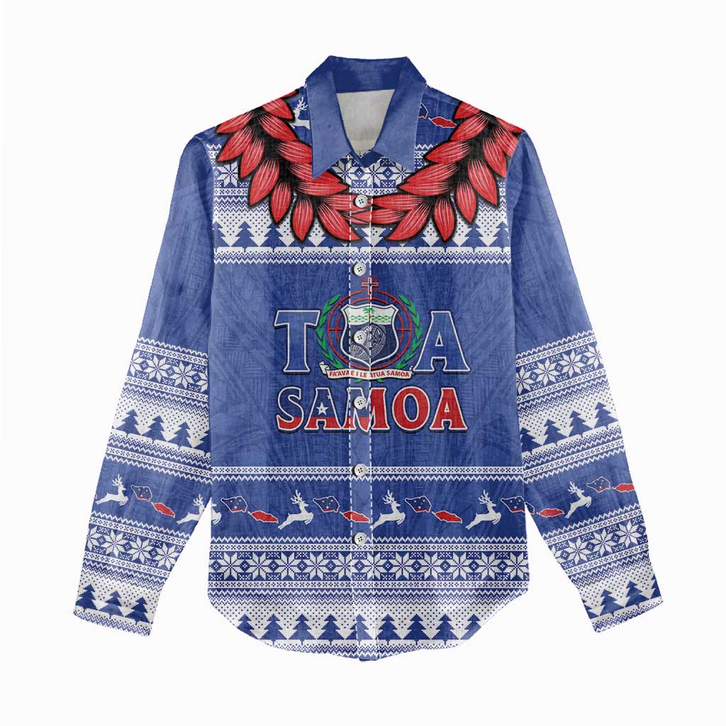 Personalised Toa Samoa Rugby Christmas Women Casual Shirt Ula Fala Samoan Pattern Blue - Polynesian Pride