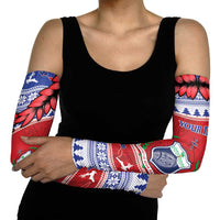 Personalised Toa Samoa Rugby Christmas Arm Sleeves Ula Fala Samoan Pattern Red - Polynesian Pride
