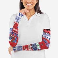 Personalised Toa Samoa Rugby Christmas Arm Sleeves Ula Fala Samoan Pattern Red - Polynesian Pride