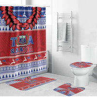 Toa Samoa Rugby Christmas Bathroom Set Ula Fala Samoan Pattern Red - Polynesian Pride
