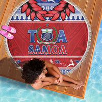 Toa Samoa Rugby Christmas Beach Blanket Ula Fala Samoan Pattern Red - Polynesian Pride