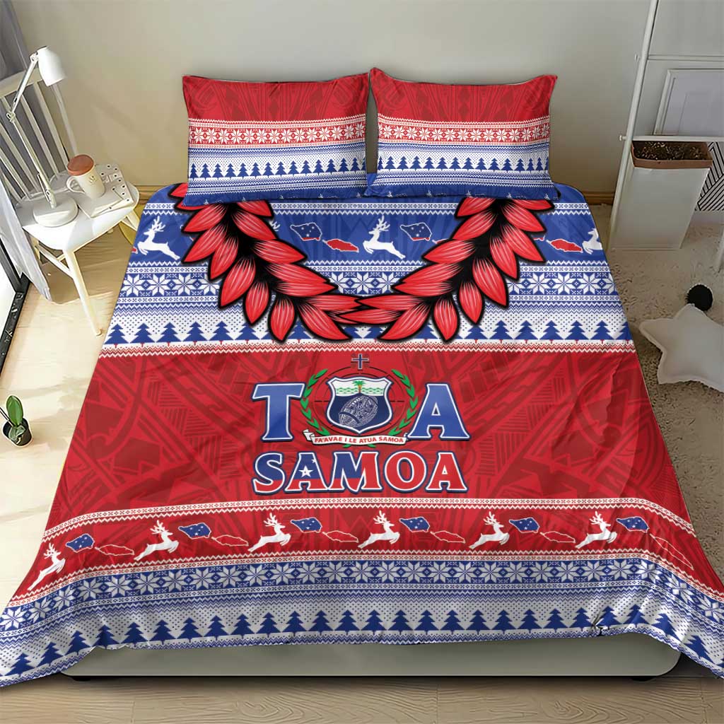 Toa Samoa Rugby Christmas Bedding Set Ula Fala Samoan Pattern Red - Polynesian Pride