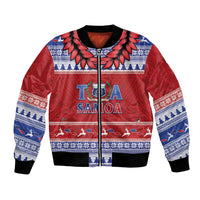 Personalised Toa Samoa Rugby Christmas Bomber Jacket Ula Fala Samoan Pattern Red - Polynesian Pride