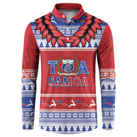 Personalised Toa Samoa Rugby Christmas Button Sweatshirt Ula Fala Samoan Pattern Red - Polynesian Pride