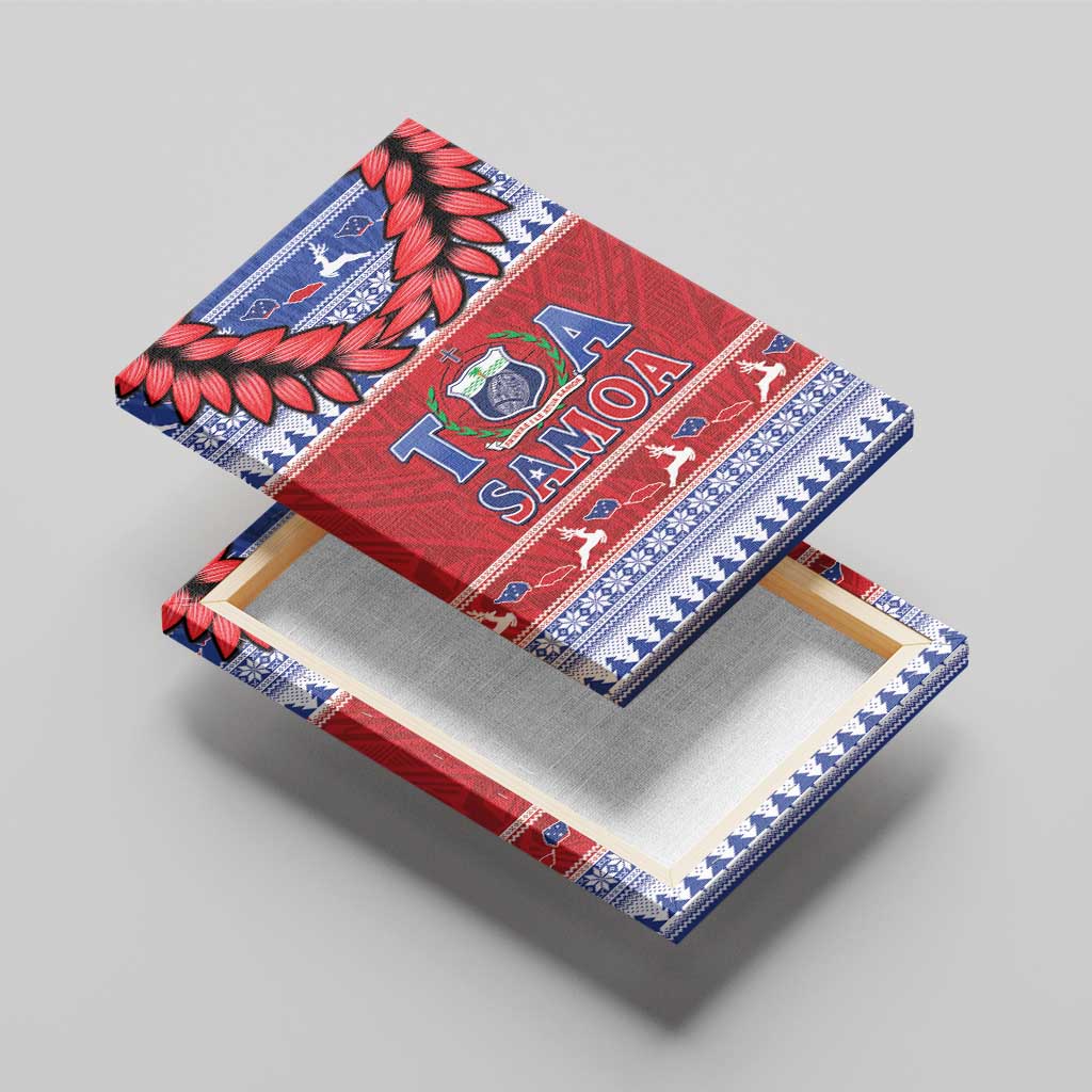 Toa Samoa Rugby Christmas Canvas Wall Art Ula Fala Samoan Pattern Red - Polynesian Pride
