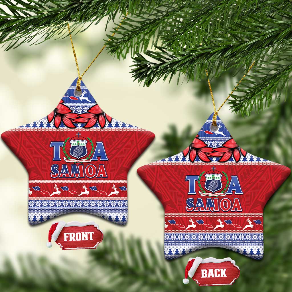 Toa Samoa Rugby Christmas Ceramic Ornament Ula Fala Samoan Pattern Red - Polynesian Pride