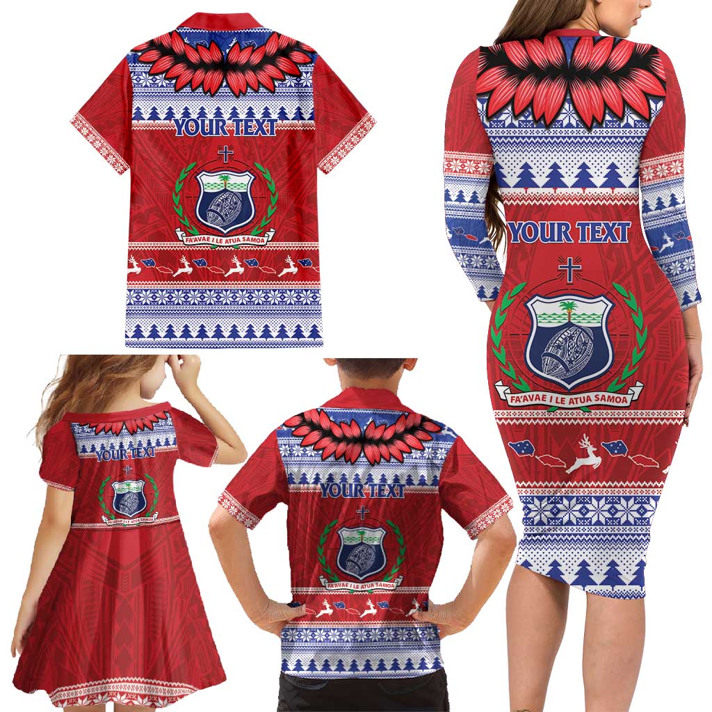 Personalised Toa Samoa Rugby Christmas Family Matching Long Sleeve Bodycon Dress and Hawaiian Shirt Ula Fala Samoan Pattern Red - Polynesian Pride