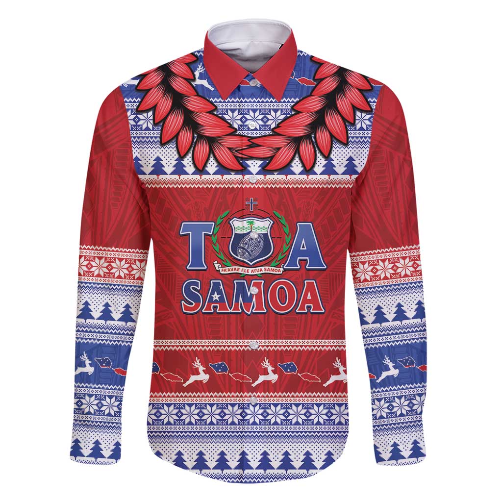 Personalised Toa Samoa Rugby Christmas Family Matching Mermaid Dress and Hawaiian Shirt Ula Fala Samoan Pattern Red - Polynesian Pride
