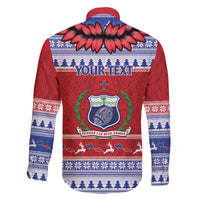 Personalised Toa Samoa Rugby Christmas Family Matching Off The Shoulder Long Sleeve Dress and Hawaiian Shirt Ula Fala Samoan Pattern Red - Polynesian Pride