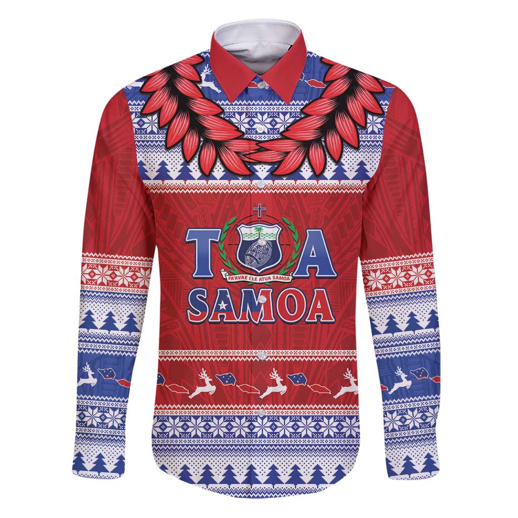 Personalised Toa Samoa Rugby Christmas Family Matching Puletasi and Hawaiian Shirt Ula Fala Samoan Pattern Red - Polynesian Pride