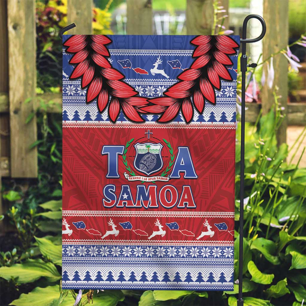 Toa Samoa Rugby Christmas Garden Flag Ula Fala Samoan Pattern Red - Polynesian Pride