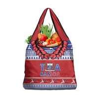Toa Samoa Rugby Christmas Grocery Bag Ula Fala Samoan Pattern Red - Polynesian Pride