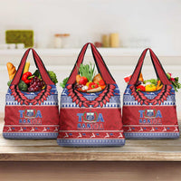 Toa Samoa Rugby Christmas Grocery Bag Ula Fala Samoan Pattern Red - Polynesian Pride