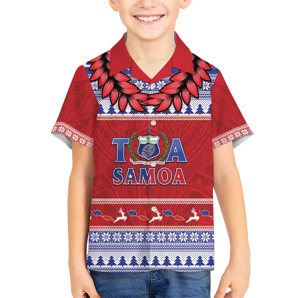 Personalised Toa Samoa Rugby Christmas Hawaiian Shirt Ula Fala Samoan Pattern Red - Polynesian Pride