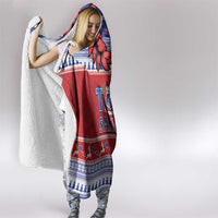 Toa Samoa Rugby Christmas Hooded Blanket Ula Fala Samoan Pattern Red - Polynesian Pride