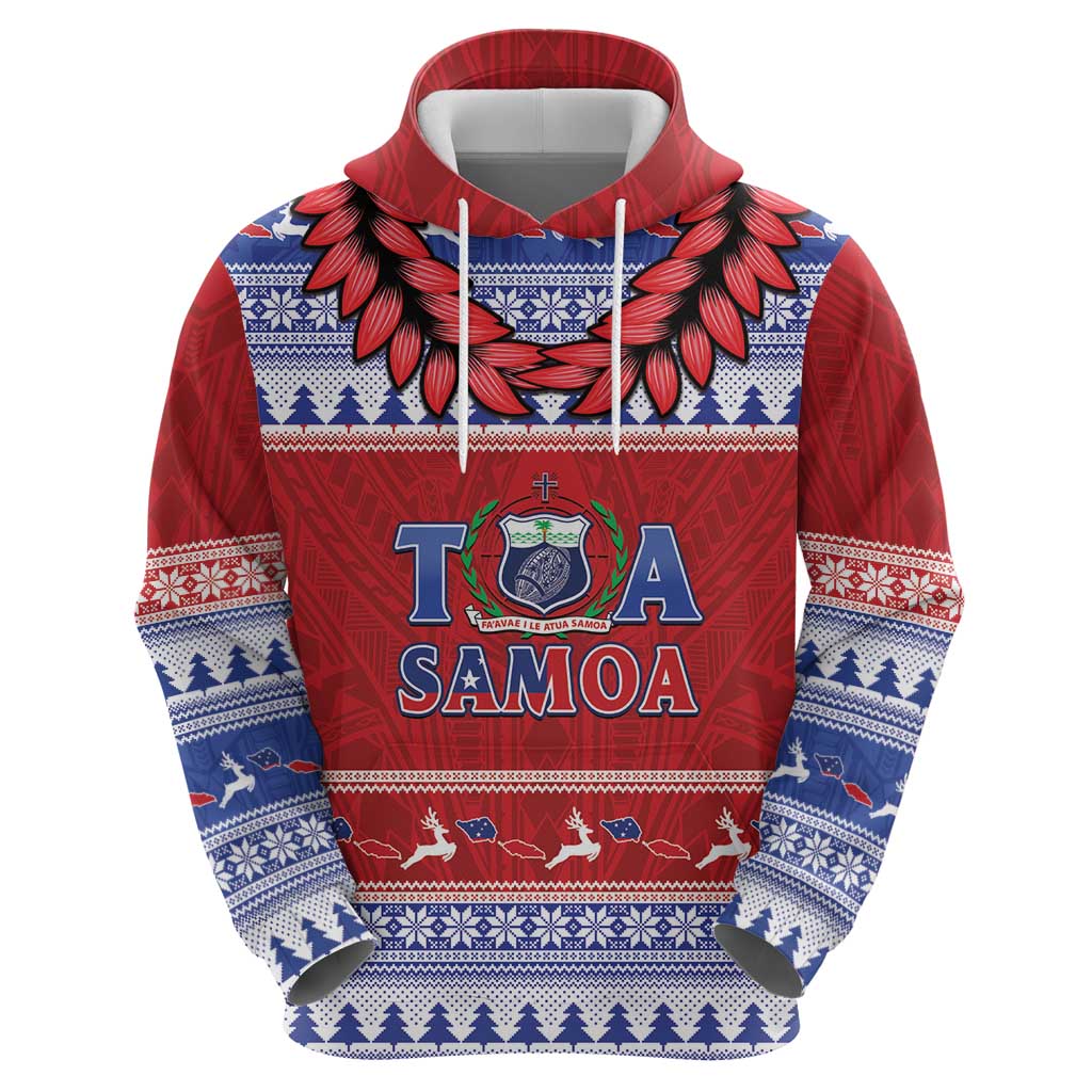 Personalised Toa Samoa Rugby Christmas Hoodie Ula Fala Samoan Pattern Red - Polynesian Pride