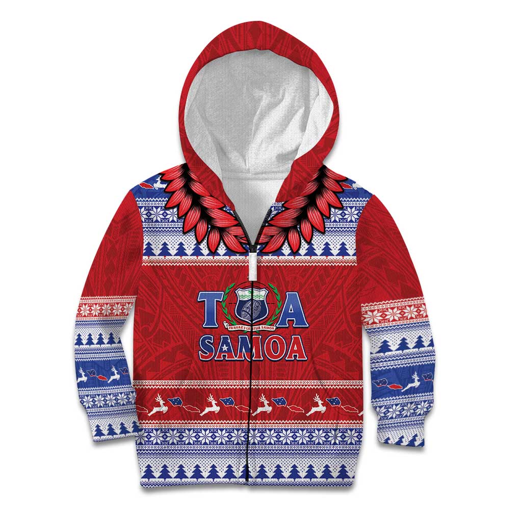 Personalised Toa Samoa Rugby Christmas Kid Hoodie Ula Fala Samoan Pattern Red - Polynesian Pride