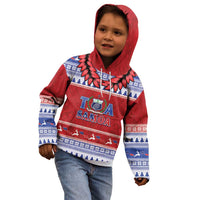 Personalised Toa Samoa Rugby Christmas Kid Hoodie Ula Fala Samoan Pattern Red - Polynesian Pride