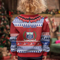 Personalised Toa Samoa Rugby Christmas Kid Ugly Christmas Sweater Ula Fala Samoan Pattern Red - Polynesian Pride