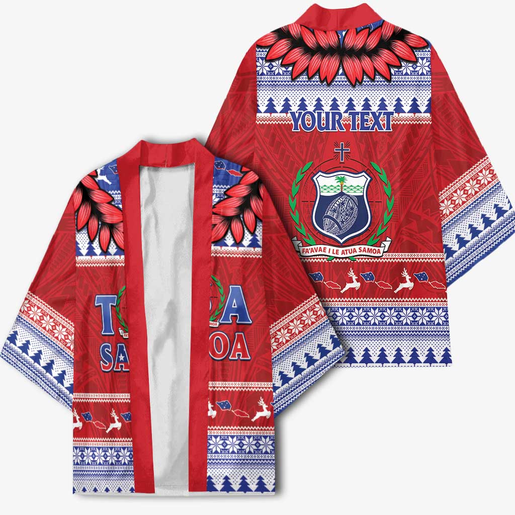 Personalised Toa Samoa Rugby Christmas Kimono Ula Fala Samoan Pattern Red - Polynesian Pride