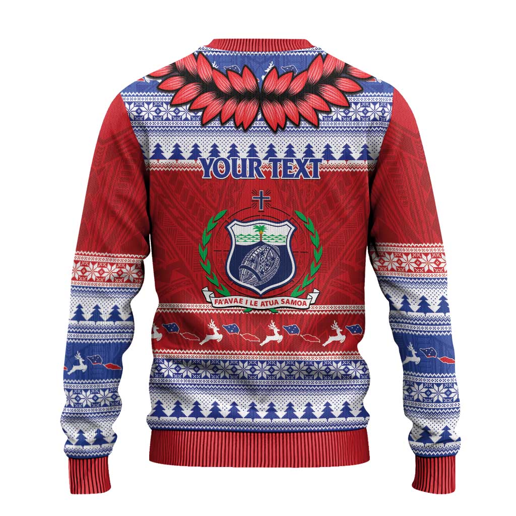 Personalised Toa Samoa Rugby Christmas Ugly Christmas Sweater Ula Fala Samoan Pattern Red - Polynesian Pride