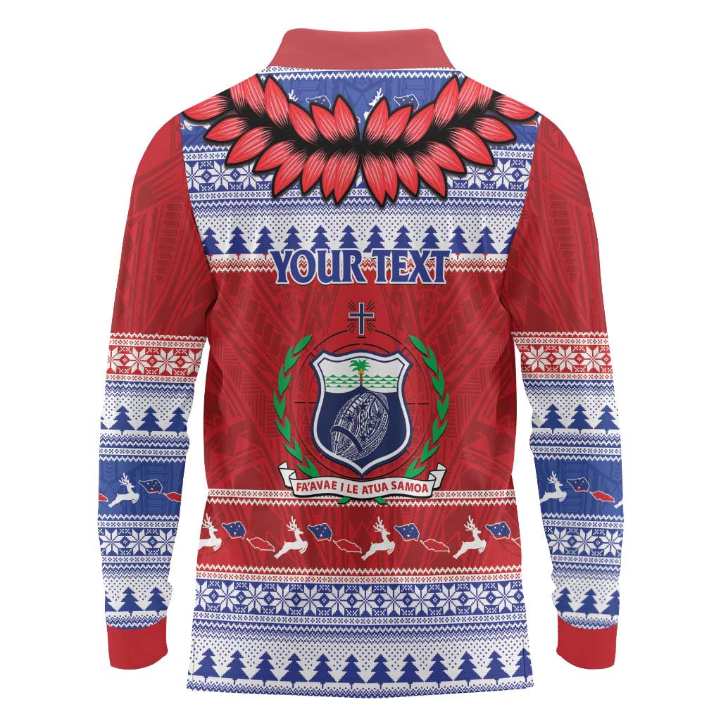 Personalised Toa Samoa Rugby Christmas Long Sleeve Polo Shirt Ula Fala Samoan Pattern Red - Polynesian Pride
