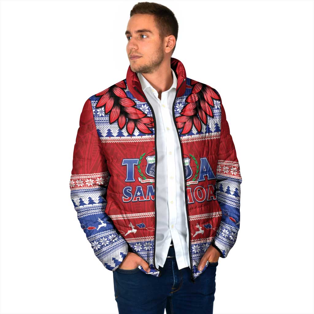 Personalised Toa Samoa Rugby Christmas Padded Jacket Ula Fala Samoan Pattern Red - Polynesian Pride