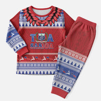 Personalised Toa Samoa Rugby Christmas Pajama Set Ula Fala Samoan Pattern Red - Polynesian Pride