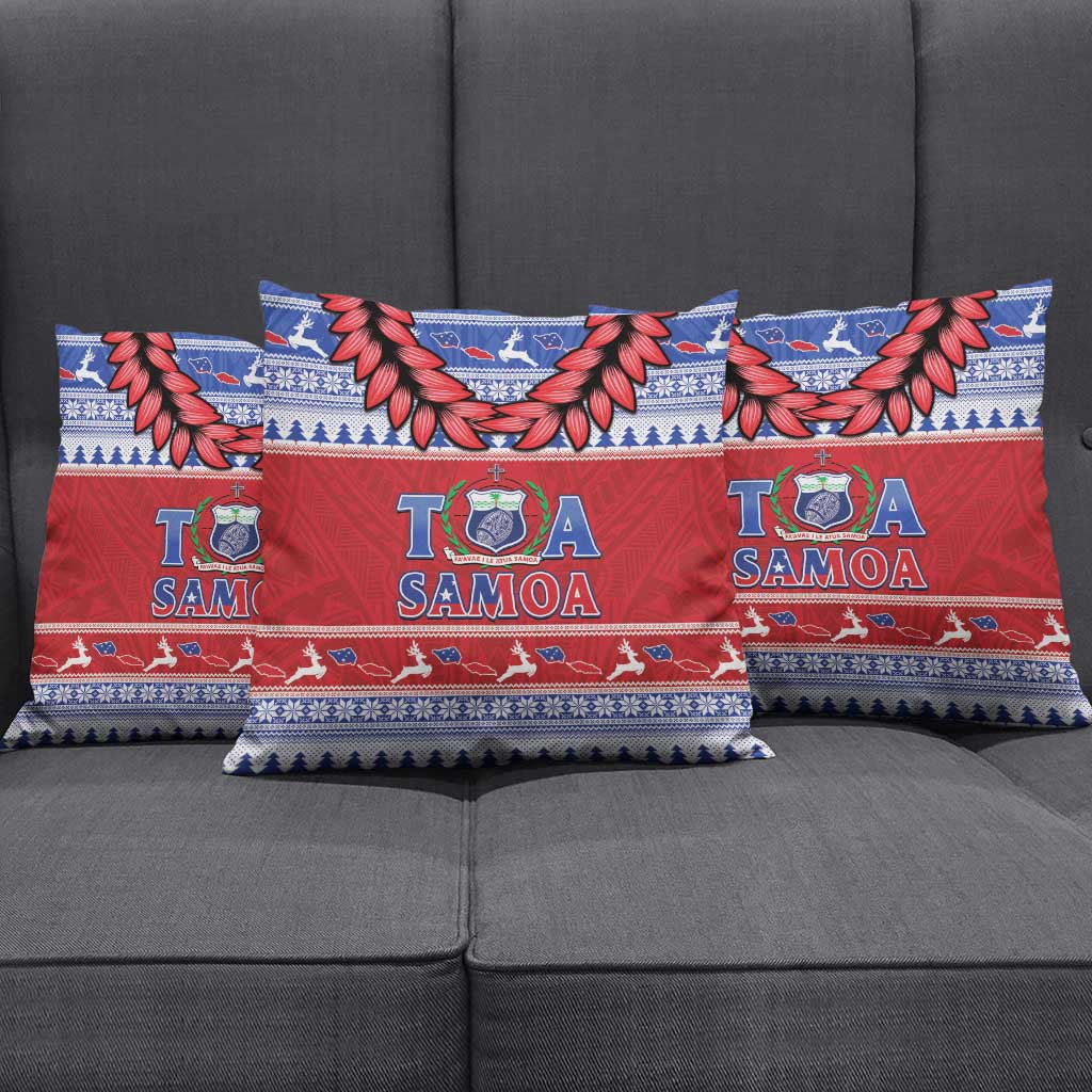 Toa Samoa Rugby Christmas Pillow Cover Ula Fala Samoan Pattern Red - Polynesian Pride
