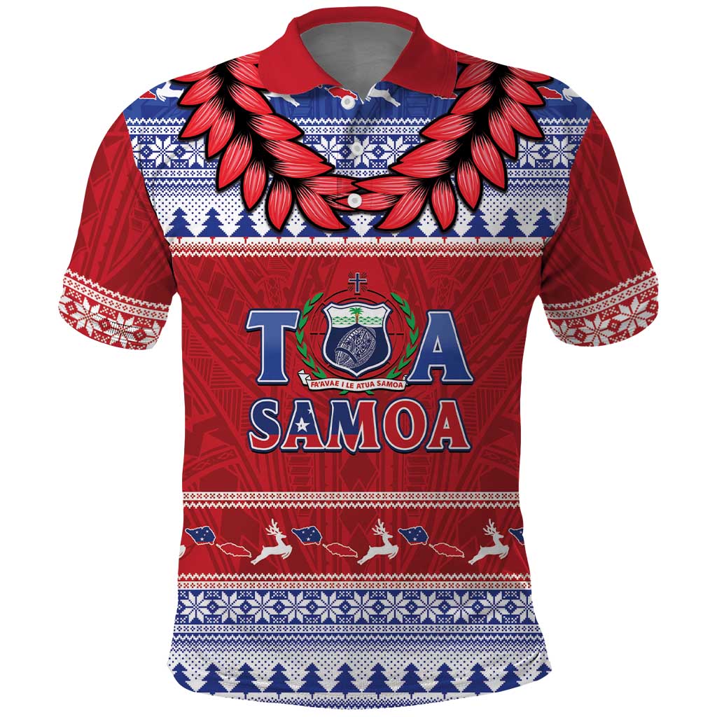 Personalised Toa Samoa Rugby Christmas Polo Shirt Ula Fala Samoan Pattern Red - Polynesian Pride