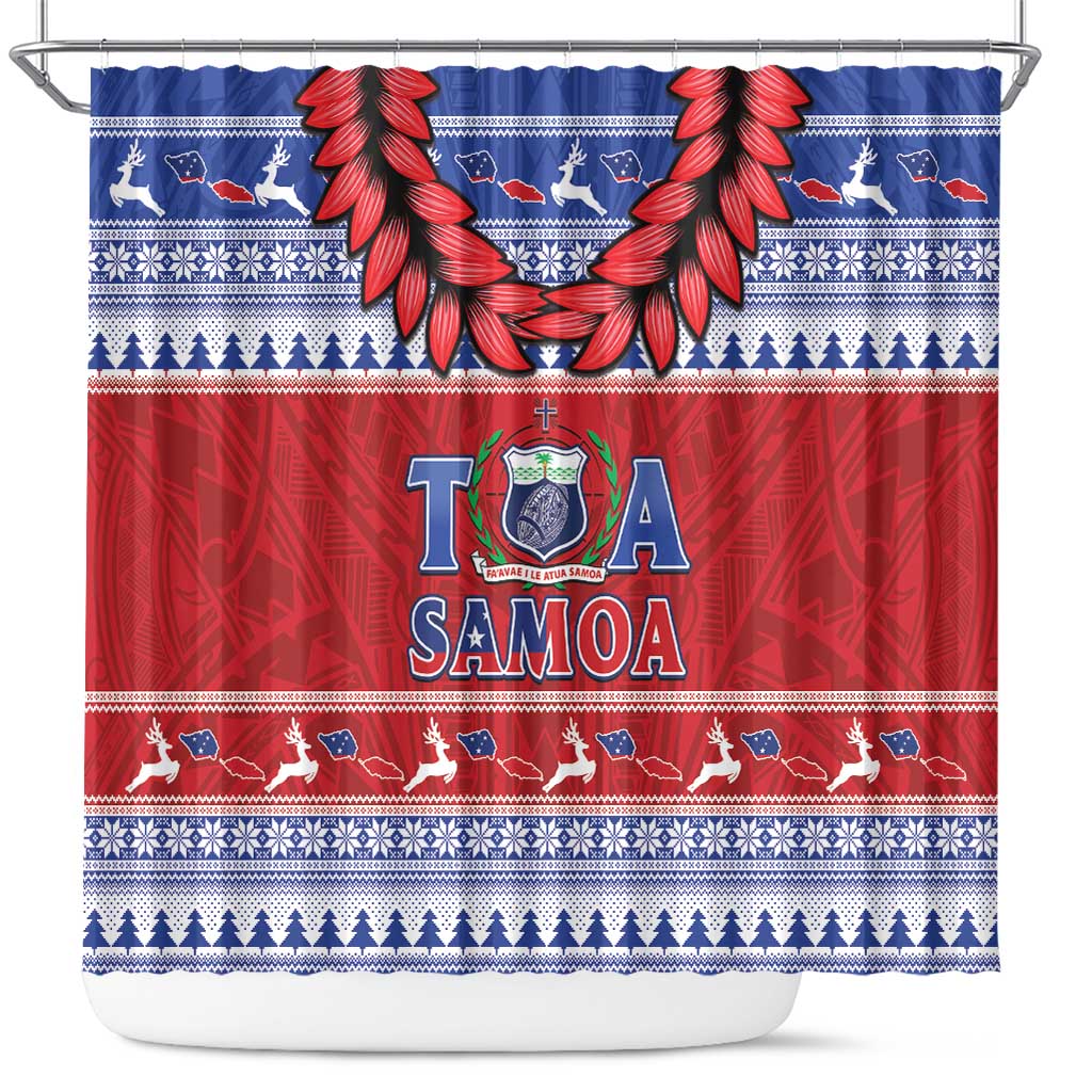 Toa Samoa Rugby Christmas Shower Curtain Ula Fala Samoan Pattern Red - Polynesian Pride