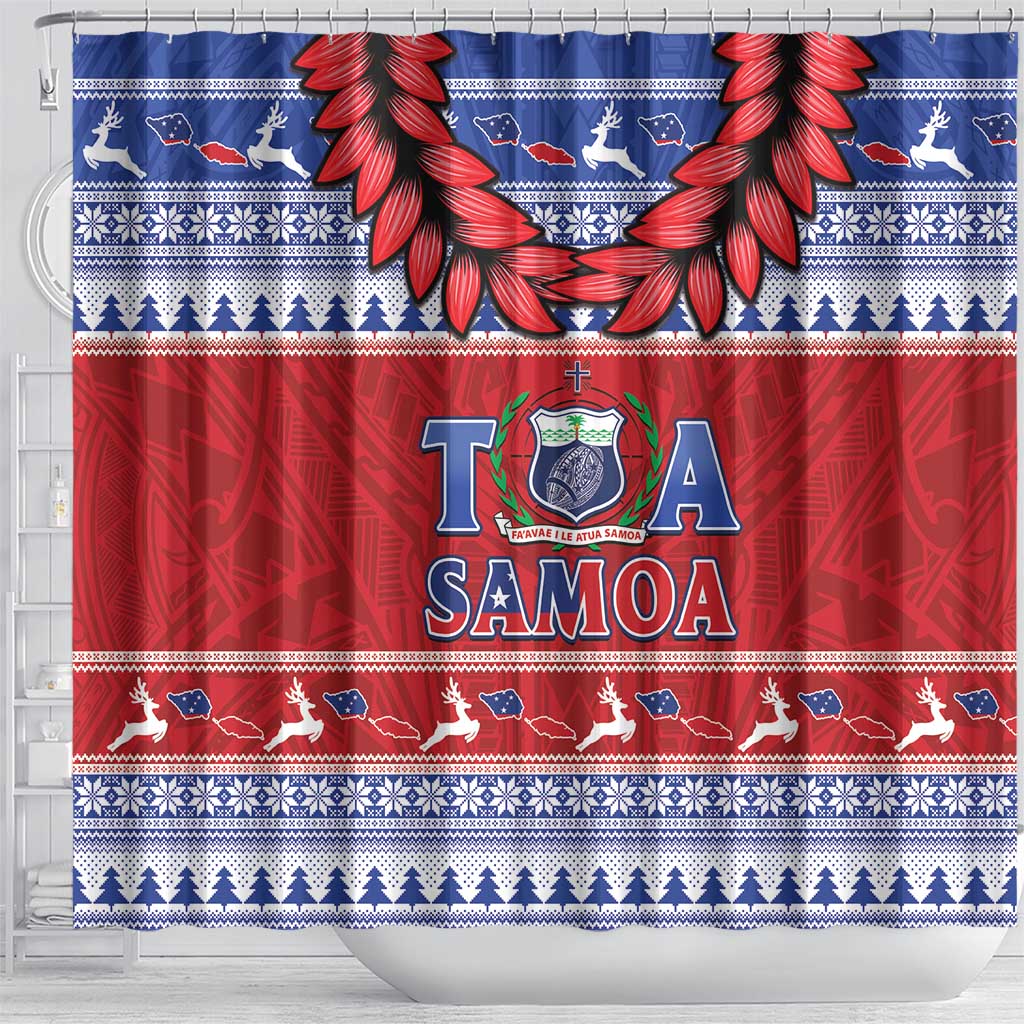 Toa Samoa Rugby Christmas Shower Curtain Ula Fala Samoan Pattern Red - Polynesian Pride