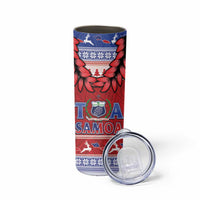 Toa Samoa Rugby Christmas Skinny Tumbler Ula Fala Samoan Pattern Red - Polynesian Pride