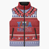 Personalised Toa Samoa Rugby Christmas Sleeveless Puffer Jacket Ula Fala Samoan Pattern Red - Polynesian Pride
