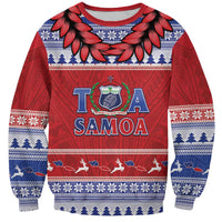Personalised Toa Samoa Rugby Christmas Sweatshirt Ula Fala Samoan Pattern Red - Polynesian Pride
