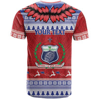 Personalised Toa Samoa Rugby Christmas T Shirt Ula Fala Samoan Pattern Red - Polynesian Pride