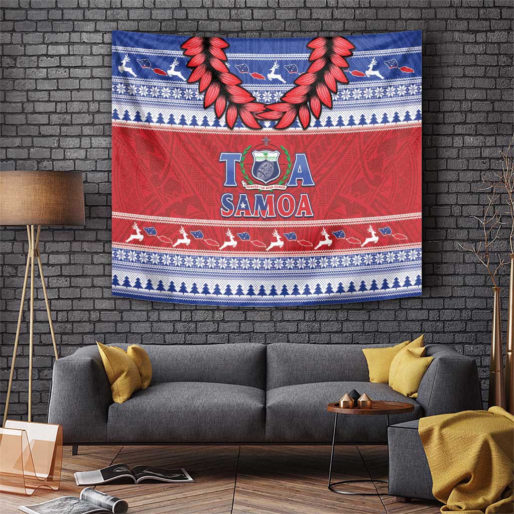 Toa Samoa Rugby Christmas Tapestry Ula Fala Samoan Pattern Red - Polynesian Pride